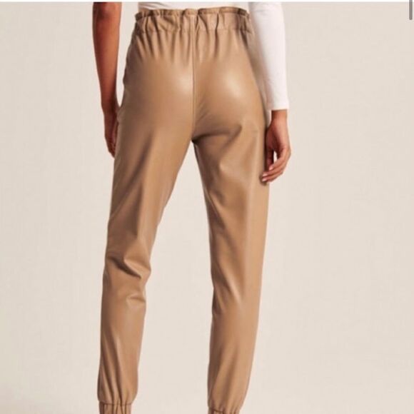 Abercrombie & Fitch Vegan Leather Tan Jogger Drawstring Paperbag Waist Size XL - Picture 3 of 10